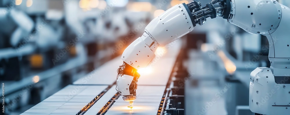 Poster robotic arms in a hightech industrial factory, performing precise tasks with advanced machinery and 