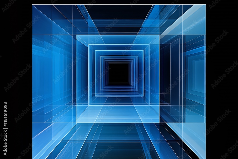 Poster innovative geometric spiral in blue shades creating depth and optical illusions : generative ai