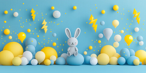 Bunny in a Wonderland of Yellow and Blue
