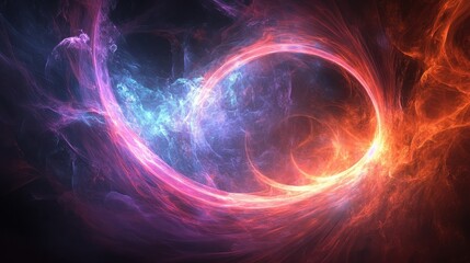 Obraz premium Abstract Energy Flow Dynamic Swirl of Red, Orange, Purple, and Blue Nebula-like Fractal Art.