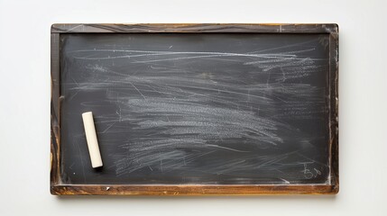 Fototapeta premium A chalkboard with white chalk and an eraser, isolated on a white background.