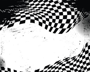 Checkered flag racing background with abstract black grunge brush strokes