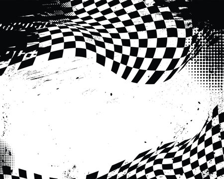 Checkered flag racing background with abstract black grunge brush strokes