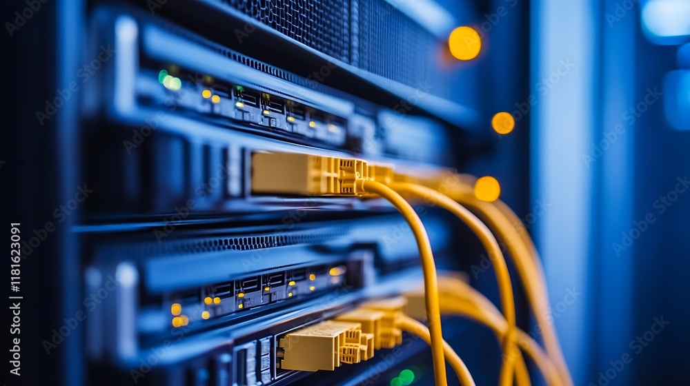 Leinwandbilder detailed image of cables and servers in a high-tech data center facility : generative ai