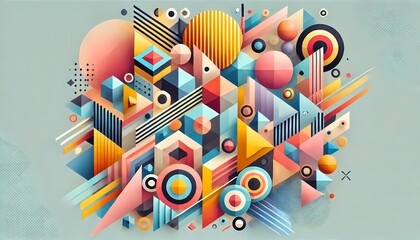 Bold and pastel geometric shapes in dynamic, chaotic patterns for background and wallpaper