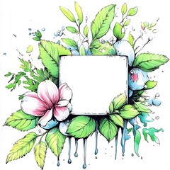 Vibrant Hand-Drawn Floral Frame Illustration: Delicate Watercolor Style Mockup. AI Generated
