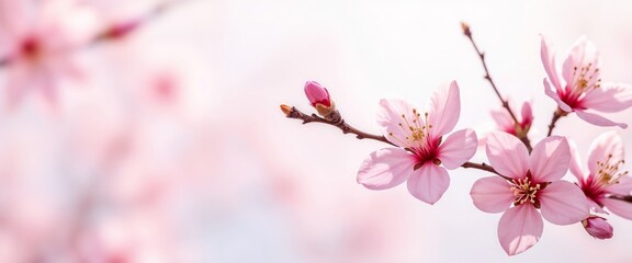 Obraz premium Banner with Sakura flowers and a blurred background.Spring. New beginnings. sakura flowers. spring design. seasonal decoration. greeting card. banner. event promotion.