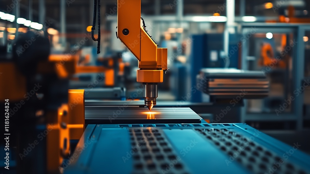 Aufkleber advanced robotic arm performing precision laser cutting in modern manufacturing facility : generativ