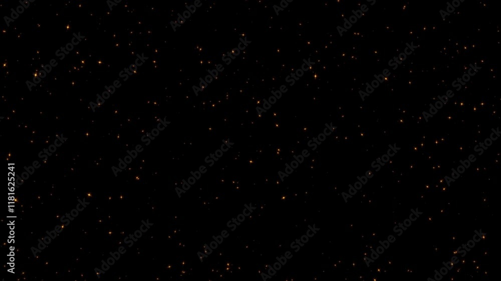 Poster abstract animation loop glow gold stars particles flow to top right on black background. 4k 3d seaml