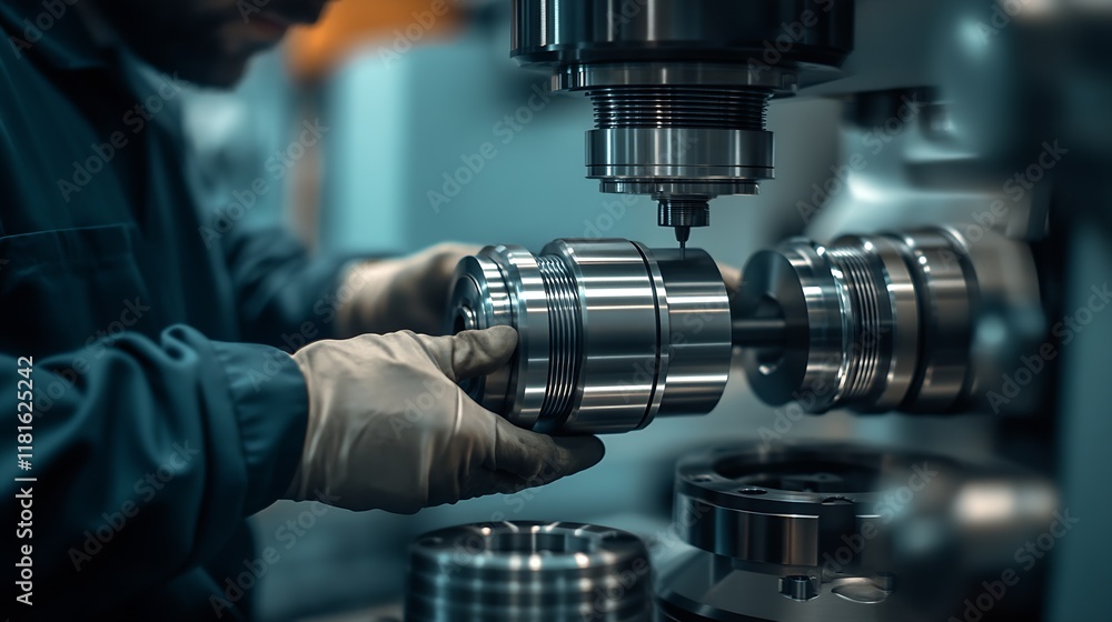 Leinwandbilder industrial machinist operating metal lathe with precision in factory workshop : generative ai