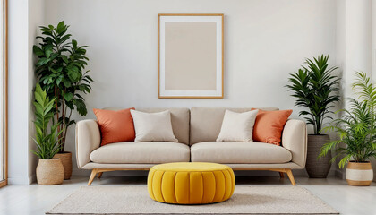 Cozy Modern Living Room with Pops of Yellow and Greenery