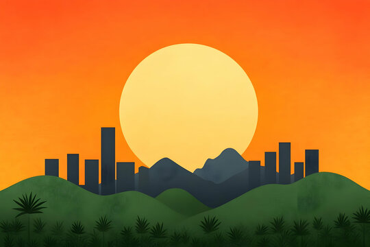 Sunset Cityscape Illustration - Powered by Adobe