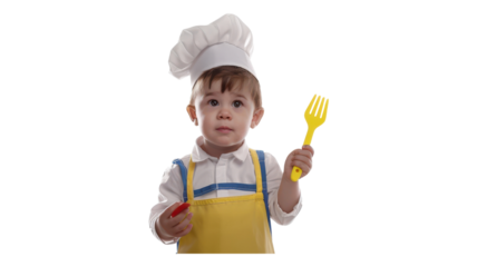 Preschooler in Chef's Hat and Apron Preparing for a Fun Culinary Experience
