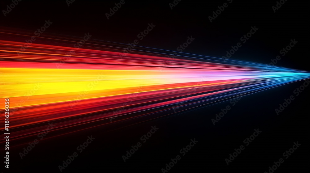 Aufkleber Colorful Speed Lines in Motion with Intense Light Effect on Black : Generative AI