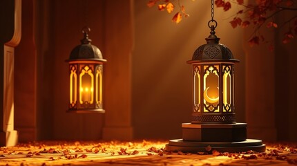 Fototapeta premium islamic background lantern lamp ramadan kareem modern random podium