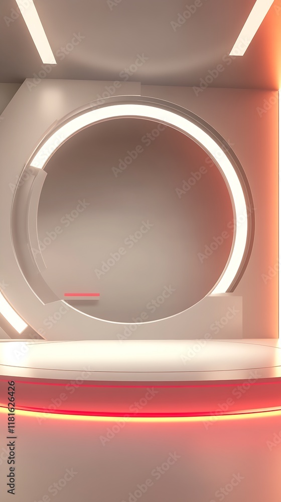 Poster Creative Sci-Fi Interior with Illuminated Circular Design Features : Generative AI
