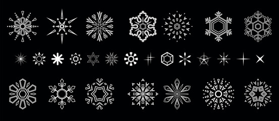 Snowflakes icon collection. Graphic modern black and white ornament