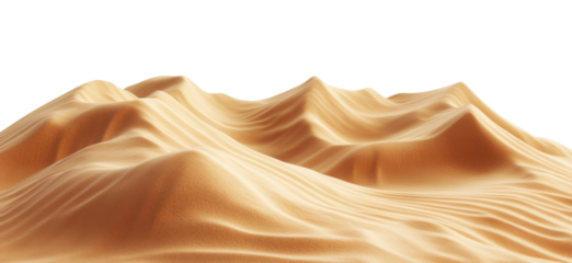 Golden sand dunes with smooth ripples and textured patterns, arid desert landscape, serene nature scenery isolated on transparent background