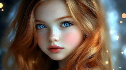 Fototapeta premium Girl with Blue Eyes and Freckles Radiates Beauty Softly
