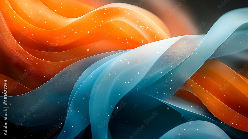 Poster abstract waves flow seamlessly: blue and orange dynamic motion background