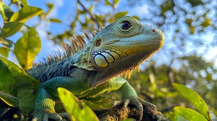 Fototapeta premium Stunning Iguana in Lush Tropical Forest