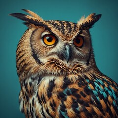 A retro-style owl in pop art colors, clear background.