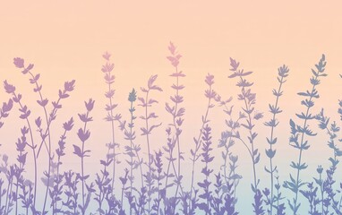 Lavender Silhouettes with Soft Pastel Gradient Background, Abstract Floral Botanical Design.