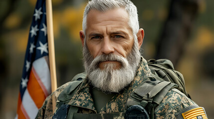 Obraz premium Soldier Stands Proudly with Flag: Duty, Honor, Courage, and Service