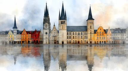 Naklejka premium Watercolor Cityscape Illustration