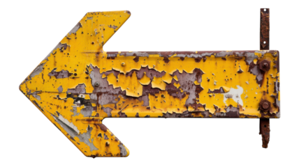 Rusty Yellow Road Sign Arrow Pointing Left for Directional Guidance in Various Applications
