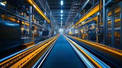 Fototapeta premium Advanced Conveyor System in a High-Tech Industrial Manufacturing Plant : Generative AI