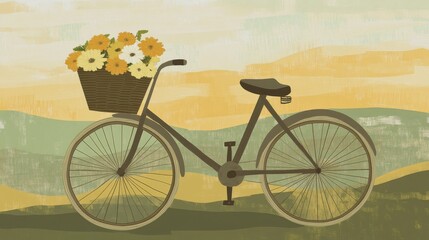 Fototapeta premium Vintage Bicycle with Flowers - A Peaceful Countryside Scene - A Charming Summer Ride - A Relaxing Outdoor Image - A Rustic Bike Illustration