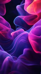 Abstract Flowing Gradient Waves of Pink, Purple, and Blue on Black Background.