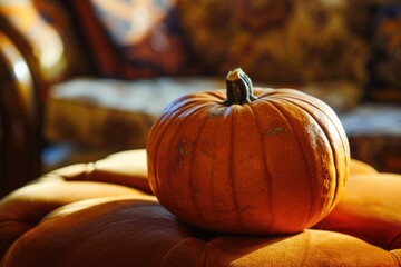 Closeup Halloween Pumpkin in Stylish Living Room DÃ©cor