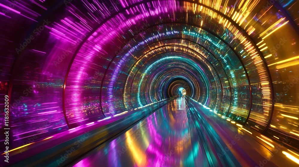 Fototapete dynamic light tunnel with neon colors creating a surreal vivid experience : generative ai