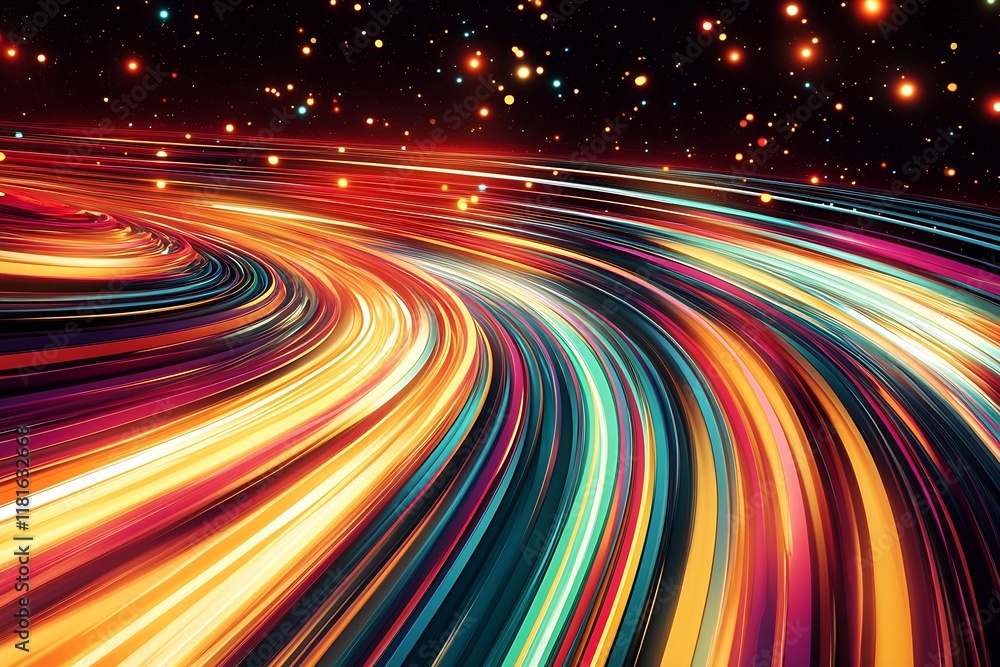 Poster colorful vortex of celestial light streams with glowing stars and cosmic backdrop : generative ai