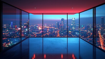 Night Cityscape View from Modern Penthouse Apartment