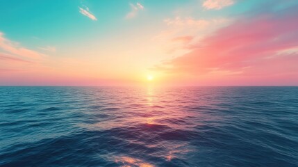Fototapeta premium Sunset over tranquil ocean coastal scene aerial view serene nature's beauty relaxing concept