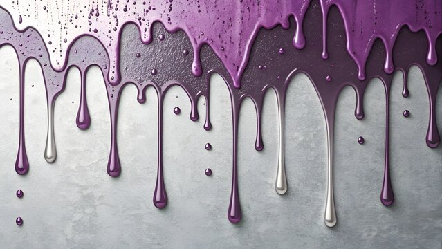 Abstract dripping purple and silver paint on a textured background