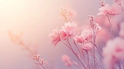 Delicate Pink Flowers in Soft Sunlight Glow