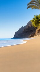 Fototapeta premium Serene Coastal Photo: Gently Rolling Waves on a Sunny Beach. AI Generated