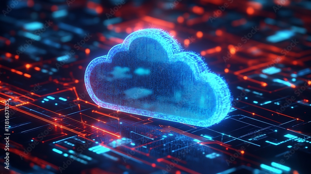 Aufkleber Digital Cloud with Pixelated Design in a Technological Network Environment : Generative AI