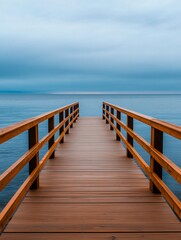 Fototapeta premium Serene wooden pier extending into calm waters.