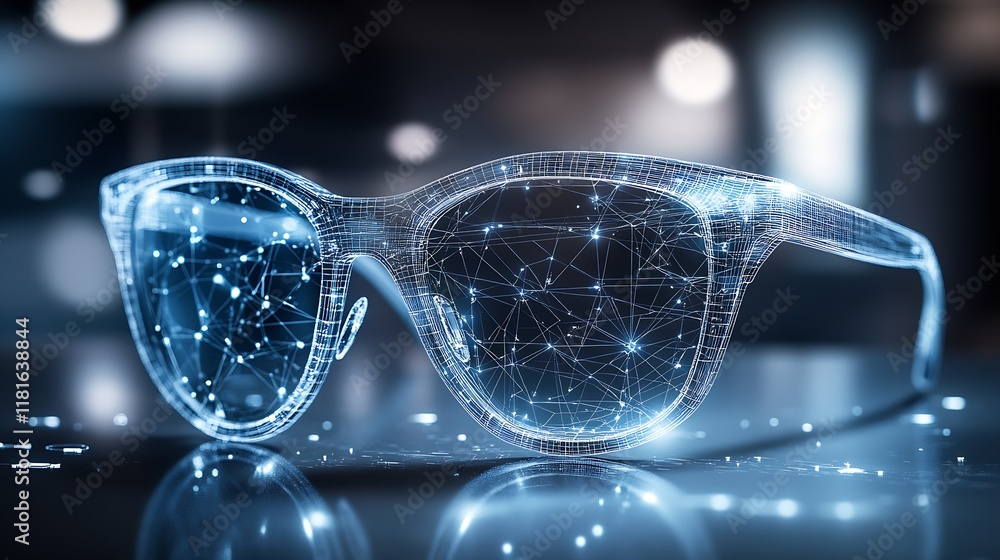 Poster Digital Network Visibility Through High Tech Optical Glasses with Augmented Reality Lenses : Generative AI