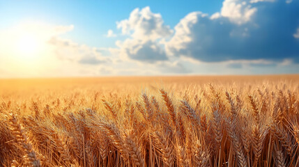 Obraz premium Golden Wheat Field Meets Sunset Clouds