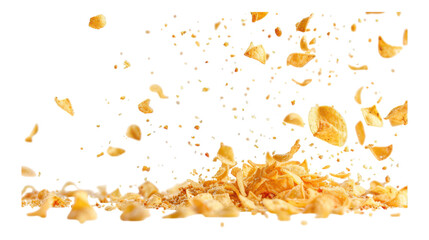 Obraz premium Crispy Tortilla Chips Crumbs Flying Isolated for Creative Culinary Designs