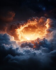 Fototapeta premium Spectacular clouds with glowing orange center.