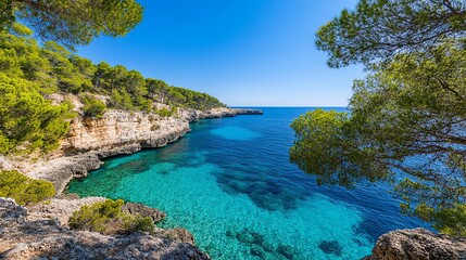 Fototapeta premium Stunning coastal view with clear blue water.