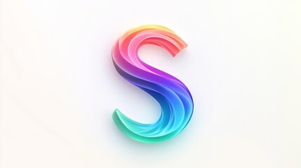 The letter S logo is made of colorful gradient lines, with white background and simple design style. It features an abstract art painting style, flowing curves, three-dimensional shape, blue-green col