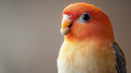 Obraz premium Close-up of a vibrant lovebird with a seed